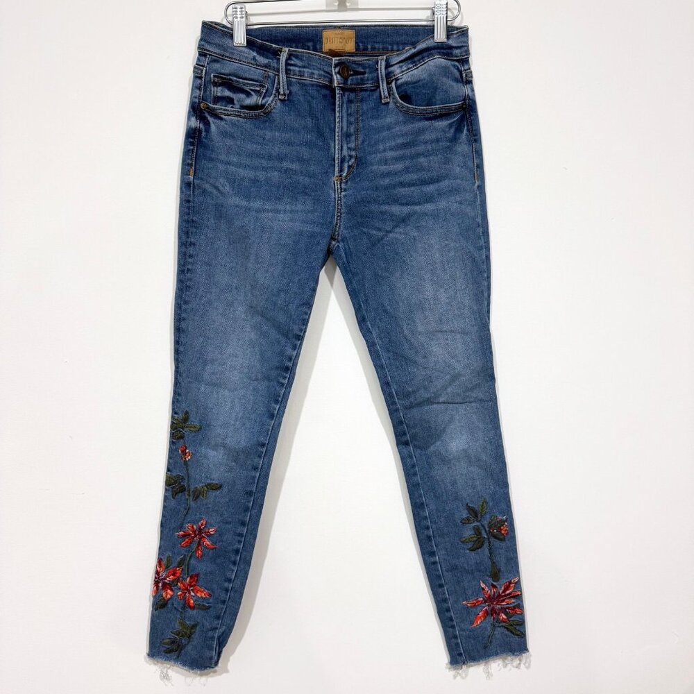 Free People Driftwood Jackie Jeans Skinny High Rise Floral Embroidered 27x27